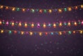Vibrant retro holiday light string border, seamless vector design , year, background, winter Royalty Free Stock Photo