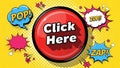 Vintage Comic Book Style Button with Click Here Text and Action Words Royalty Free Stock Photo
