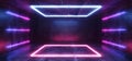 Vibrant Retro Neon Glowing Purple Blue Fluorescent Futuristic Sci Fi Rectangle Shaped Abstract Stage Lights Dance Room Empty