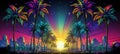 Vibrant retro wave nature landscape with synthwave motifs perfect for artwork and design