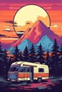 Vibrant retro wave summer camp illustration with synth colors for an eye catching poster design