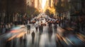 Vibrant rhythm of the city as you witness a blur of business people walking through the streets, Generative AI