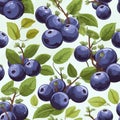 Vibrant ripe huckleberries showcased in a delightful seamless pattern on a crisp white background