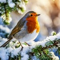 vibrant robin perched gracefully on a snow-laden tree branch Royalty Free Stock Photo