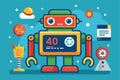 A vibrant robot with an error message stands out among playful graphics in a cheerful atmosphere, Oops! 404 error with a broken Royalty Free Stock Photo