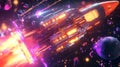 A vibrant rocket launching into space while navigating through an asteroid field Royalty Free Stock Photo