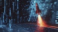 Rocket Launching from Laptop with Digital Effects Royalty Free Stock Photo