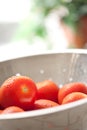 Vibrant Roma Tomatoes in Colander with Water Royalty Free Stock Photo