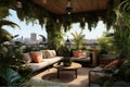 Vibrant Rooftop Terrace With Lush Greenery And Panoramic Views. Generative AI