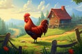 Vibrant Rooster farm. Generate Ai