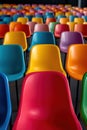 Vibrant rows of multicolored plastic chairs in an empty auditorium Royalty Free Stock Photo