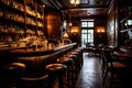 Vibrant 1920s speakeasy, hidden behind a secret entrance, handcrafted cocktails and delectable small plates in a glamorous setting