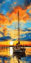 Vibrant Sailboat Painting: Beneteau 36.7 In Sunset Harbor Royalty Free Stock Photo