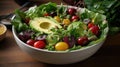 Vibrant Salad Bowl with Fresh Greens, Ripe Tomatoes, and Creamy Avocado. Perfect for Healthy Eating and Meal Prep.