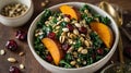 Kale And Peach Salad With Nuts And Seeds Creating A Fresh, Colorful, And Healthy Option For Nutritious Meal Lovers