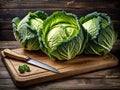 Vibrant Savoy Cabbage is Displayed on a Rustic Wooden Table.