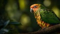 Vibrant scarlet macaw perching on branch in tropical rainforest generated by AI
