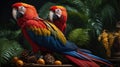Stunning Scarlet Macaws in Lush Tropical Setting Royalty Free Stock Photo
