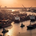 Bustling Shipping Port with Cargo Ships