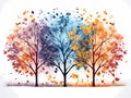 Seasons - A Group Of Trees With Colorful Leaves Royalty Free Stock Photo