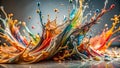 Colorful paint splashes on black background. 3d rendering, 3d illustration.