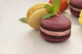 Vibrant scene of table filled with macaroons and fruits