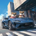 Exciting Adventure with Two Shiba Inu Dogs in a Futuristic Car