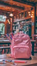 Vibrant school backpack and supplies on table with blurry backgroundback to school theme Royalty Free Stock Photo
