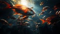 A vibrant school of fish swimming in a colorful reef generated by AI Royalty Free Stock Photo