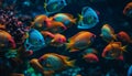 A vibrant school of multi colored fish swim in a coral reef generated by AI Royalty Free Stock Photo