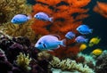 Vibrant school of tropical fish swimming amidst a colorful coral reef, AI-generated. Royalty Free Stock Photo