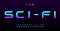 Vibrant sci-fi alphabet, simple futuristic letters. Modern font for EDM logo, club headline in retrofuturism robotic