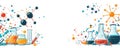 Science-themed border with colorful laboratory glassware and molecular structures for educational or creative writing Royalty Free Stock Photo