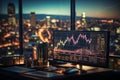 Vibrant screen projects financial alongside dynamic graph, a burst of digital insight