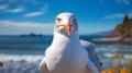 Vibrant Seagull Gazing At The Ocean - Captivating Wildlife Photography