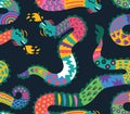 Vibrant seamless pattern with Chinese zodiac dragons in decorative modern style