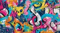 A vibrant, seamless pattern of colorful graffiti art