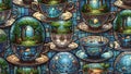 Stained Glass Teacup Worlds Seamless Pattern Royalty Free Stock Photo