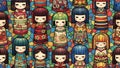 Vibrant Stained Glass Kokeshi Dolls Seamless Pattern Royalty Free Stock Photo