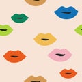 Vibrant seamless vector patterns with colorful lips for stylish stationery and prints