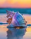 Vibrant seashell reflection at sunset Royalty Free Stock Photo