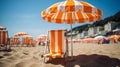 Vibrant seaside boardwalk with colorful beach huts perfect for summer apparel promotion