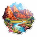 Vibrant Sedona River Sticker: Bold 2d Game Art With Monumental Scale