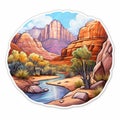 Vibrant Sedona River Valley Sticker With Waterfall And Valley View
