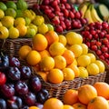 Generative AI. Fresh Citrus Fruits and Berries Displayed At A Local Farmers Market Stall Royalty Free Stock Photo