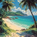 A vibrant serene tropical beach with palm trees
