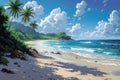 A vibrant serene tropical beach with palm trees