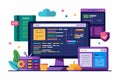A vibrant setup showcasing customizable code snippets, various programming tools, and resources designed for developers in a Royalty Free Stock Photo