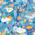 A vibrant shape-shifting world pattern where kids can transform into birds, clouds, or flowers with Royalty Free Stock Photo