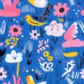A vibrant shape-shifting world pattern where kids can transform into birds, clouds, or flowers with Royalty Free Stock Photo